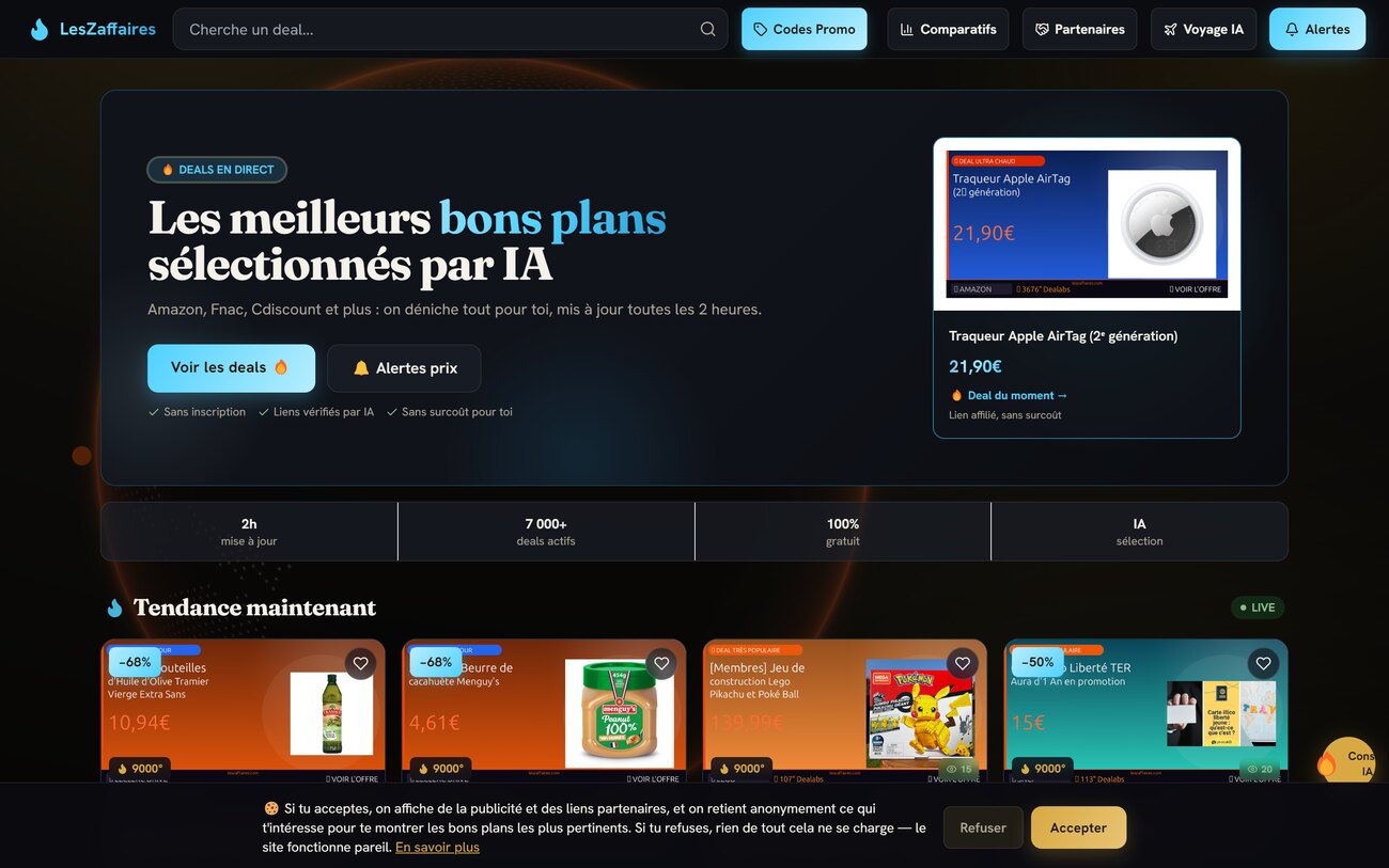 Capture réelle de LesZaffaires : deals sélectionnés par IA