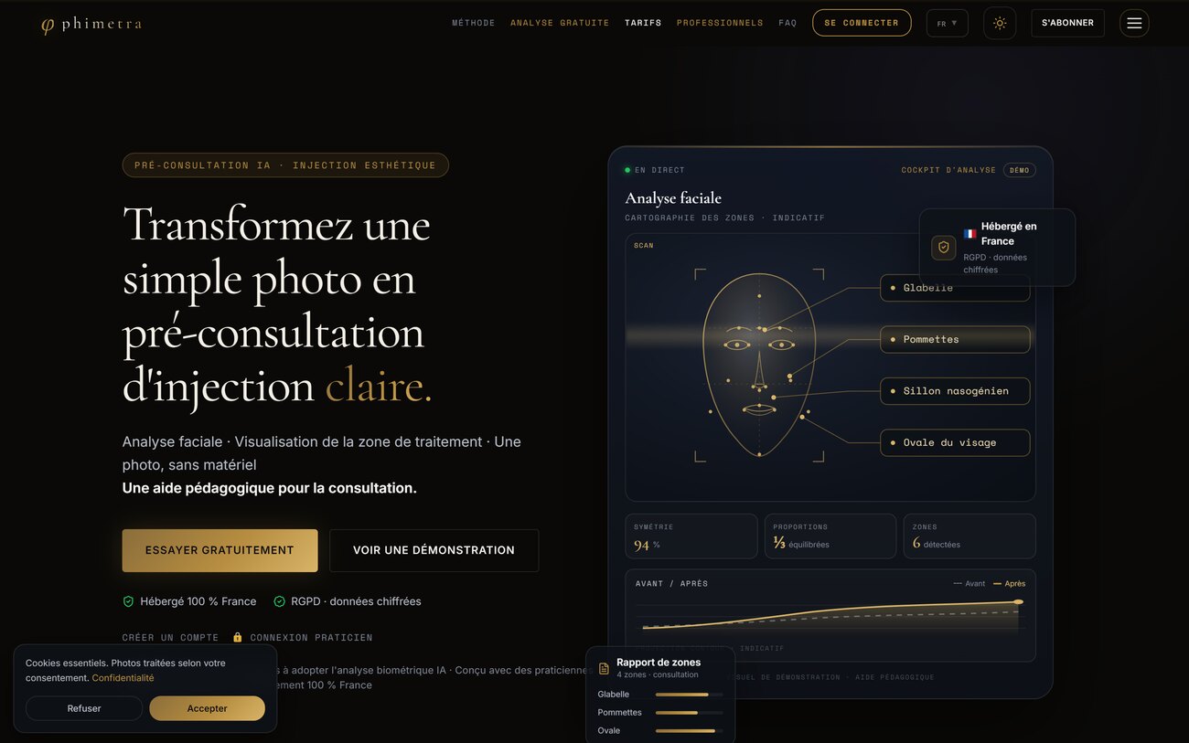 Capture réelle de Phimetra : cockpit d'analyse faciale par IA