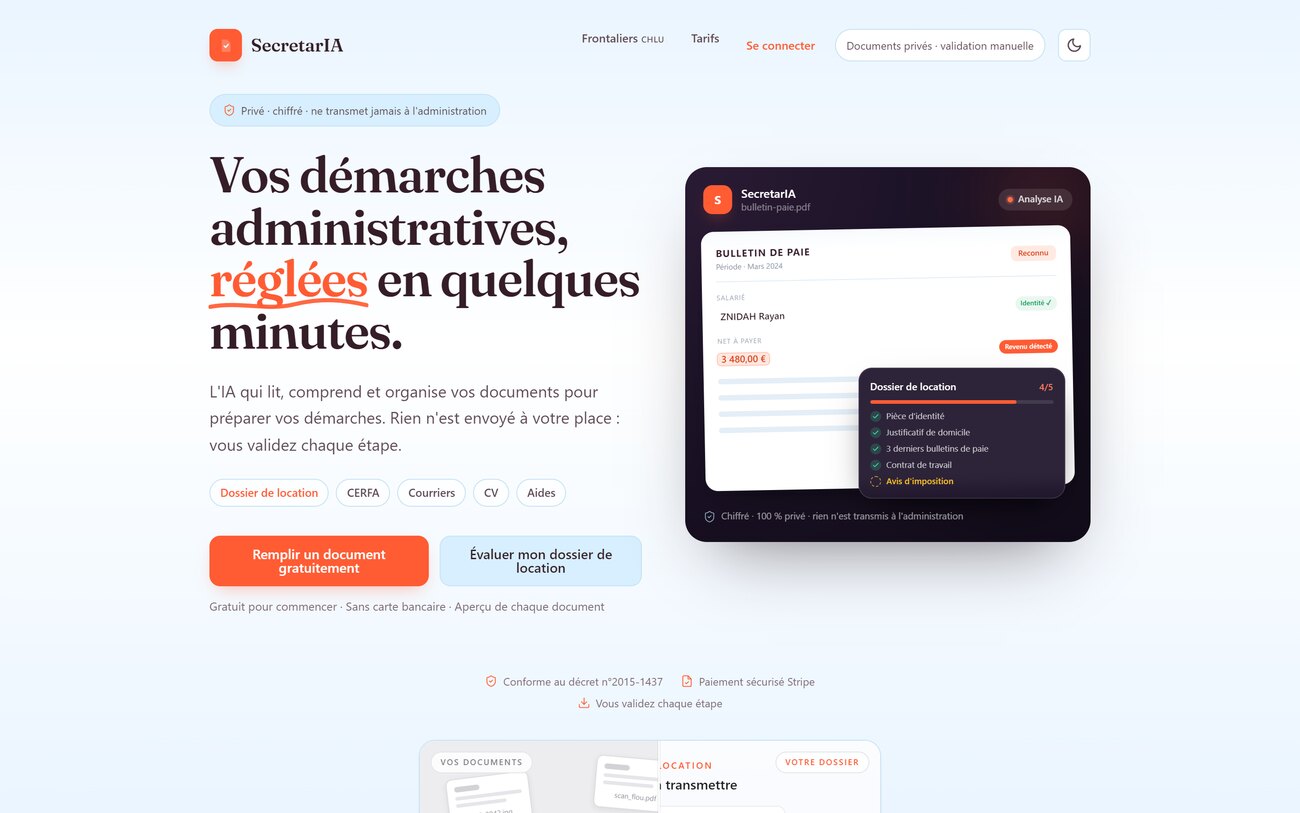 Capture réelle de SecretarIA : démarches administratives lues par IA